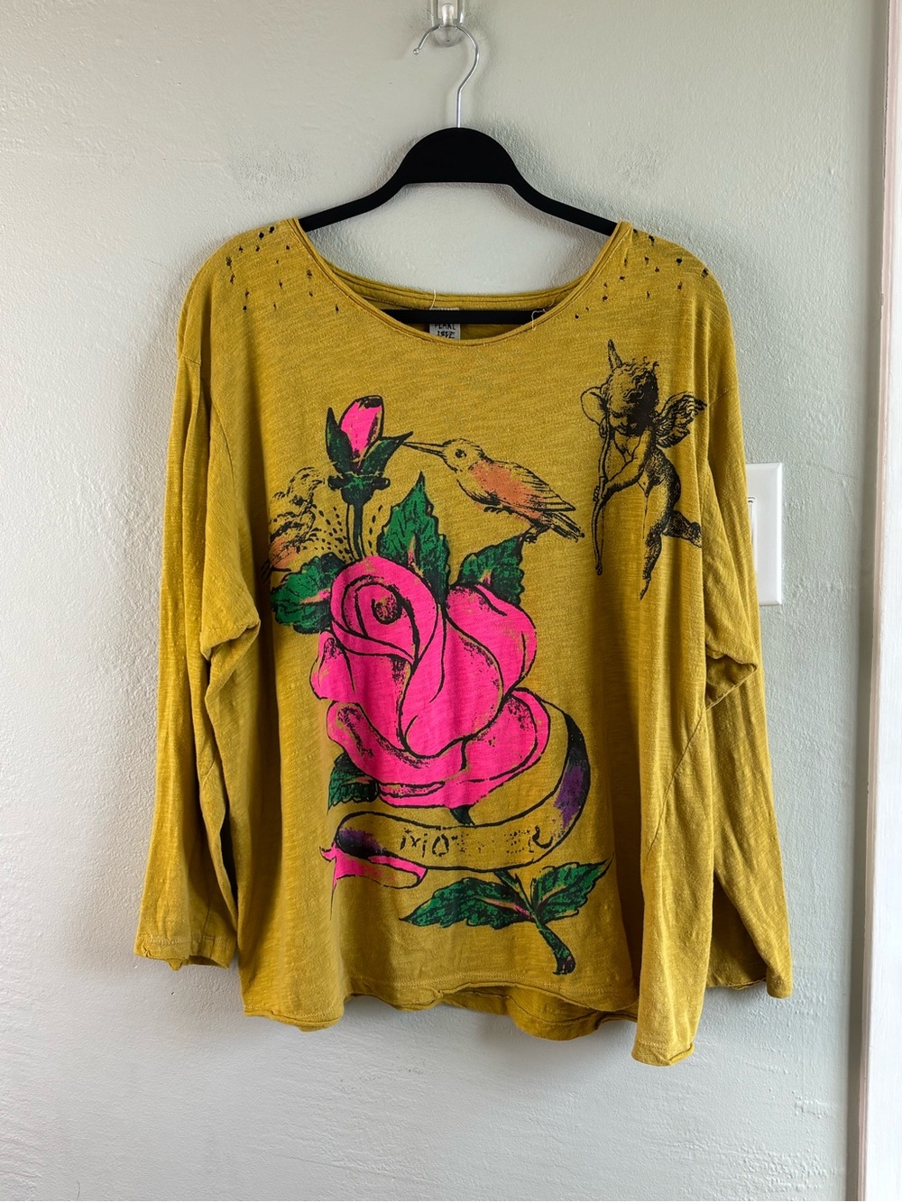Magnolia Pearl Mustard Long Sleeve Tee with Hot Pink Rose Graphic